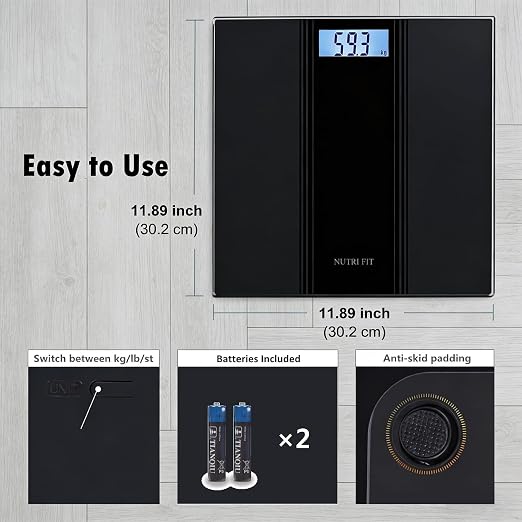 NUTRI FIT Scale for Body Weight Digital Bathroom Scale, Highly Accurate Electronic Weighing Machine for People, LCD Backlit Display, Large Size for Safe Home Use, Batteries Included, 400 lbs