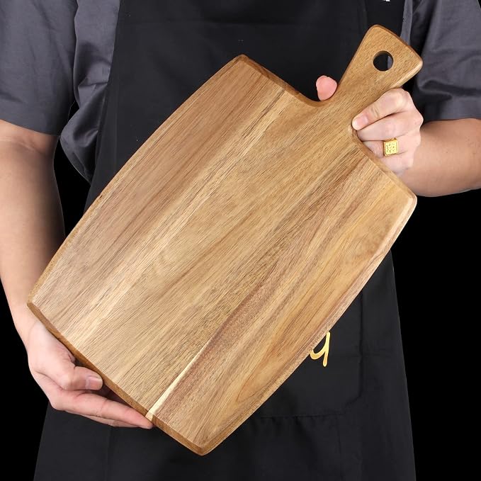 Acacia Wood Chopping Cutting Board Kitchen with Handle Charcuterie Boards | 17" Solid Decorative Large Wooden Cutting Board Non Toxic Teak Meat Breadboard Serving Cheese Boards for Food Butcher Block