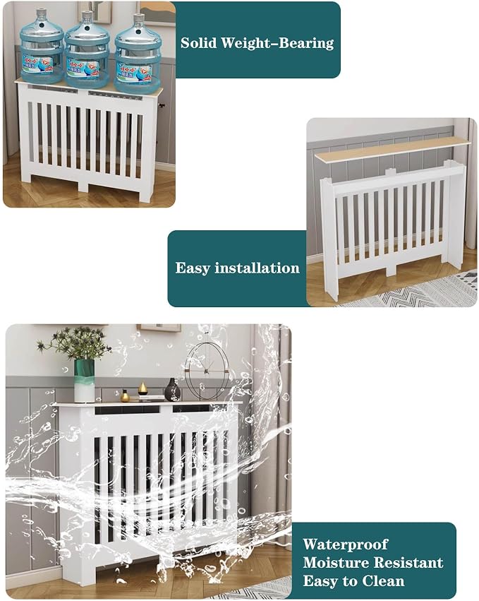 Modern Radiator Covers Wall Heater Cover Cabinet Shelf Bathroom Floor Radiator Shelve, Hide Cluttered Pipes/Easy to Install, Suitable for Household Living Room, White(39.4" Lx39.4 Hx9.8 W)