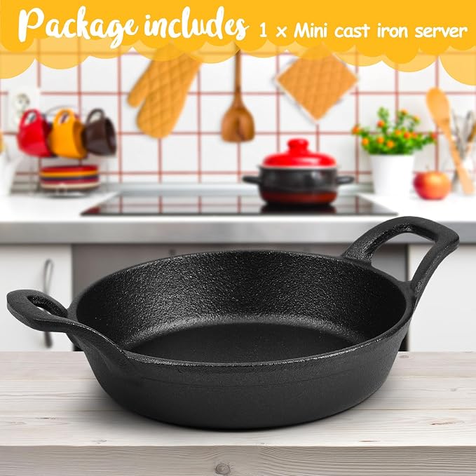 Ziliny 1 Pack Mini Cast Iron Skillets 6.3 x 6.3 x 1.5 Inch Pan Ramekin Set | Cast Iron Pan Small Ramekin Set, Black Casserole Dish Cookware Oven Safe, Mini Skillets for Kitchen Indoor Outdoor Picnic