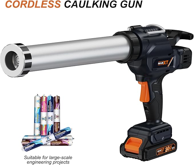 MAXXT Cordless Sauage Gun - 2.0AH Battery Included, Caulking Gun Fits 300-600ml Sausage Packs, Anti-Dripping Design