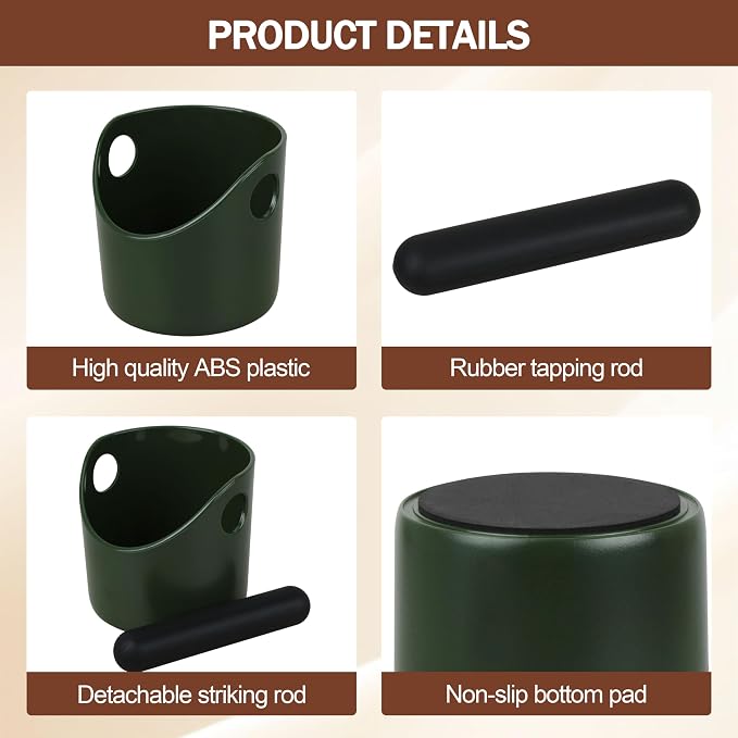4.3 Inch Small Coffee Knock Box, Mini Espresso Knock Box | Knock Box Espresso, With Removable Knock Bar And Non-Slip Base (Green)