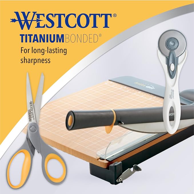 Westcott 8-Inch Titanium Bonded Scissors for Home, Office, and Classroom - Perfect for Cutting Paper, Sewing, and Crafts - Heavy-Duty Design with Soft Handle - Gray/Yellow (Pack of 48)