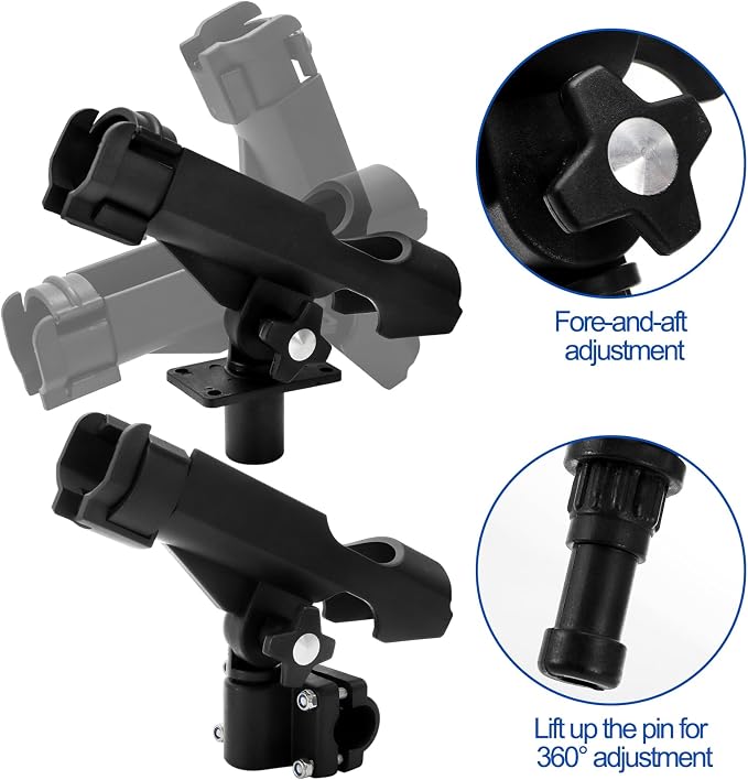 Bekith 2 Pack Fishing Rod Holder with Combo Mount, Adjustable Fishing Boat Rod Holder, Black Finish