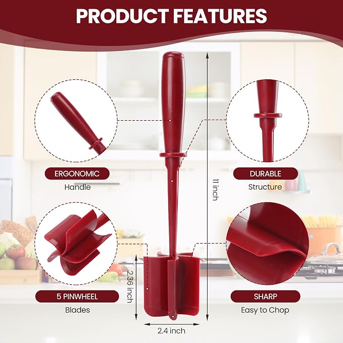 CUNSENR Premium Meat Chopper - 5 Curve Blade Ground Beef Smasher Tool - Heat-Resistant Nylon Meat Masher for Ground Beef, Hamburger, Potatoes - Non-Stick Ground Meat Chopper for Easy Mixing - Red