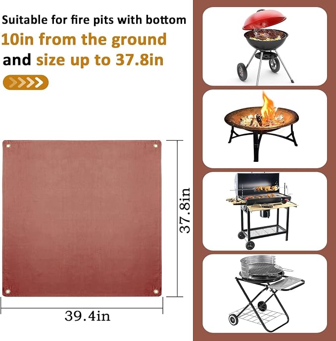 Fire Pit Mat - 37.8x39.4in Fireproof Blanket for Under Fire Pit, Compatible with Solo Stove, Heat Resistant Rug for Outside Indoor Wooden Deck Grass Lawn Protection - Brown