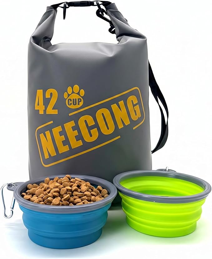 Dog Food Travel Bag With Collapsible Travel Bowls, 42 Cup Dog Food Storage System for Camping, Everyday-10L Food Dry Bag