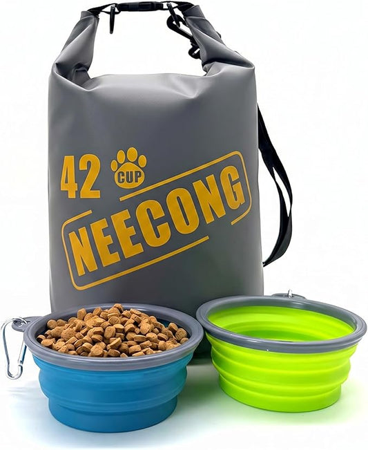 Dog Food Travel Bag With Collapsible Travel Bowls, 42 Cup Dog Food Storage System for Camping, Everyday-10L Food Dry Bag