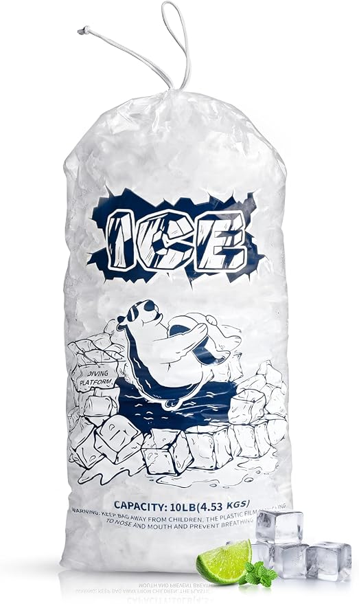 Ice Bags 10 lb with Drawstring,50 Pack Plastic Ice Bags for Ice Storage