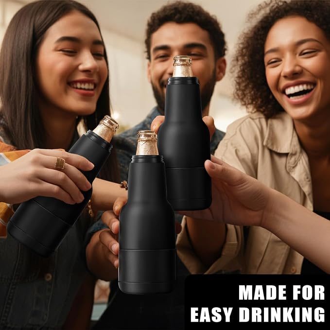 Beer Gift for Men, Lightweight Modelo Beverage Beer Bottle Cooler w/Beer Opener - Double Walled Stainless Steel 12oz. Modelo Beer Bottle Insulator Holder(Matte Black)