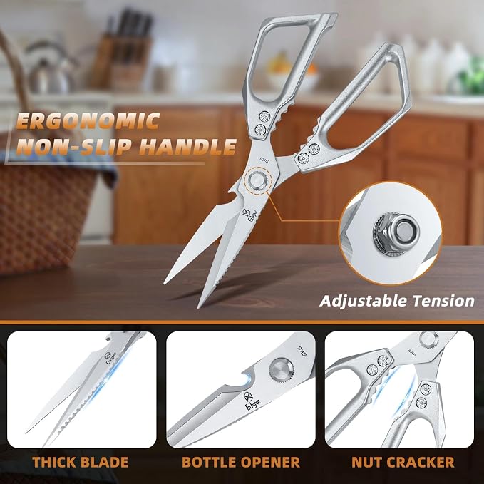 Kitchen Scissors All Purpose - Heavy Duty Poultry Shears | Ultra Sharp Japanese Steel Cooking Scissors for Food, Dishwasher Safe