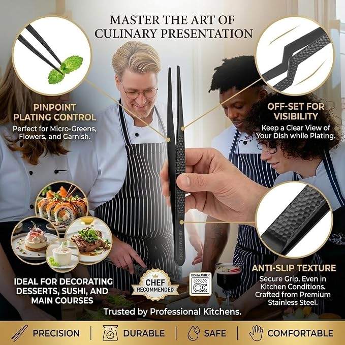 Cooking Tweezers, Chef's Tweezers Tongs, Universal for all kinds of cooking, steak, plating, pasta and many other scenarios (5pc Set)