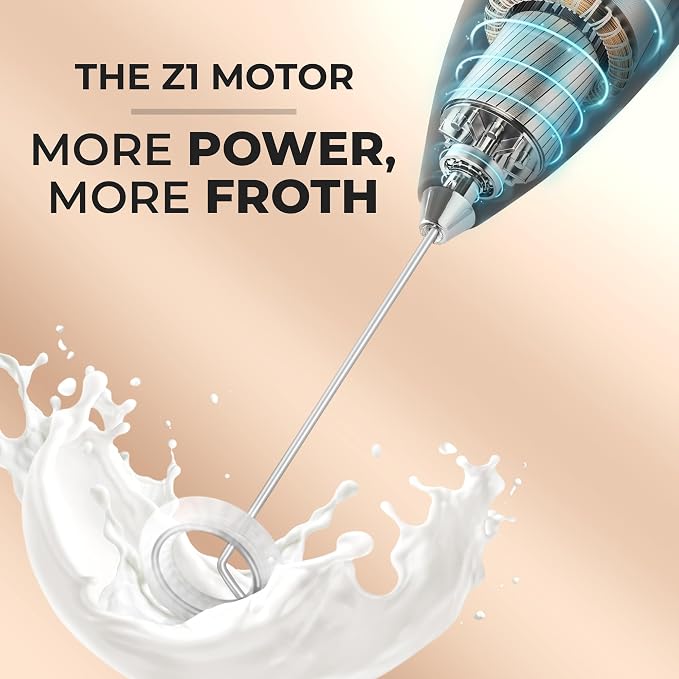 Zulay Powerful Milk Frother for Coffee with Upgraded Titanium Motor - Handheld Electric Whisk, Milk Foamer, Mini Mixer & Coffee Blender for Frappe, Latte, Matcha, No Stand - Honey Bee