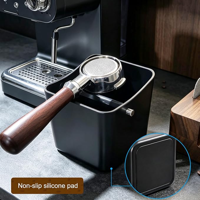 Espresso knock box,Coffee grounds pucks knock box,Coffee Knock Box with Removable Knock Bar and Non-Slip Rubber Base,Shock-Absorbent Durable Espresso Accessories (Black)