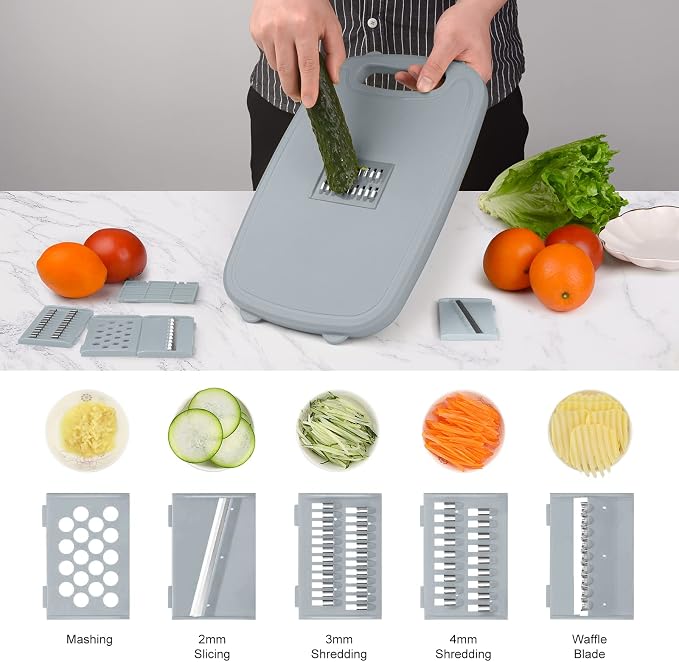 Gintan Camping Cutting Board, 9-in-1 Collapsible Chopping Board with Colander, Outdoor-Kitchen Vegetable Washing Basket for Campers, Camping Gifts Camping Accessories for RV Campers (Gray)