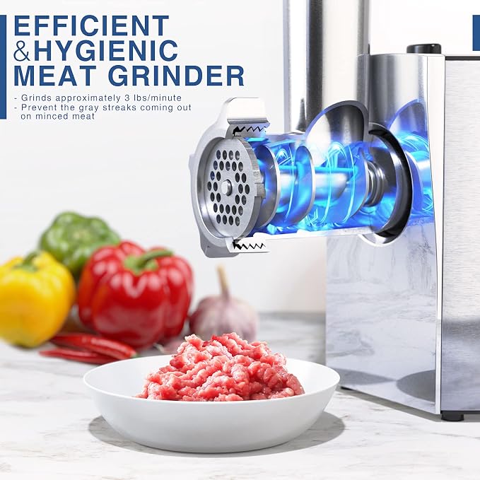 Meat Grinder, 2800W Max Meat Grinder Electric, ETL Approved Heavy Duty Meat Mincer Machine with 2 Blades, 3 Plates, Sausage Stuffer Tubes & Kubbe Kit for Home Kitchen Use