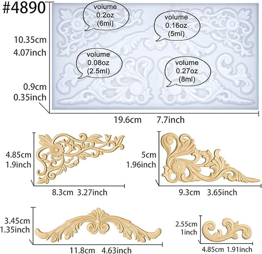 Art Molds for Polyclay Air Dry Clay Plaster Epoxy Resin Fondant Cake Decor Rococo Embellishment