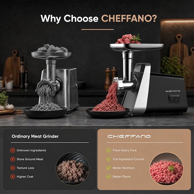 Meat Grinder, 2800W Max Meat Grinder Electric, ETL Approved Heavy Duty Meat Mincer Machine with 2 Blades, 3 Plates, Sausage Stuffer Tubes & Kubbe Kit for Home Kitchen Use