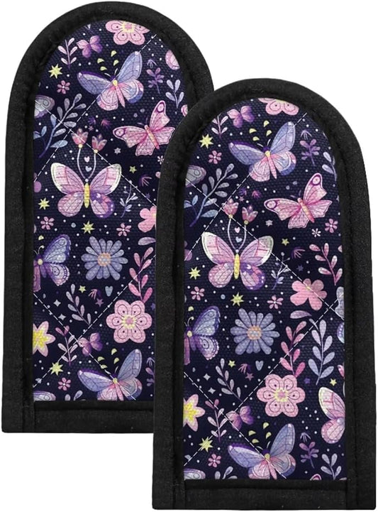 Coldinair Butterfly Floral Cast Iron Skillet Handle Covers Pan Pot Handle Covers Heat Resistant Hot Handle Covers Sleeves for Kitchen, BBQ and Baking Cookware