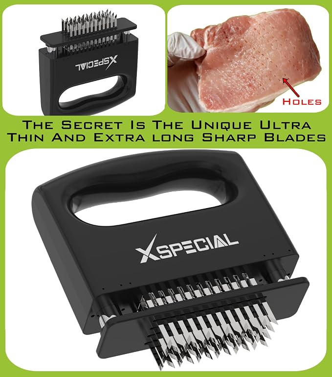 Mini-Deluxe Meat Tenderizer Tool – 48 Blade Stainless Steel, Easy to Use | Kitchen Cooking Gadgets Tools with Ultra Sharp Needle That Makes Steak & Chicken Tender