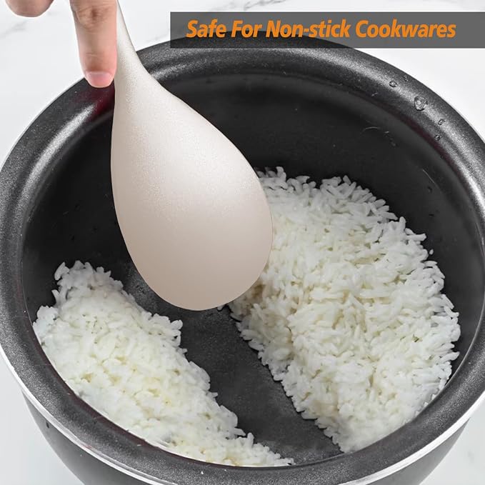 Cooking Spoon and Rice Scooper Set for Nonstick Cookwares, Heat Resistant- Seamless Design, Great for Cooking, Serving, Mixing, Scoop, and Scrape,2 Pack, Khaki