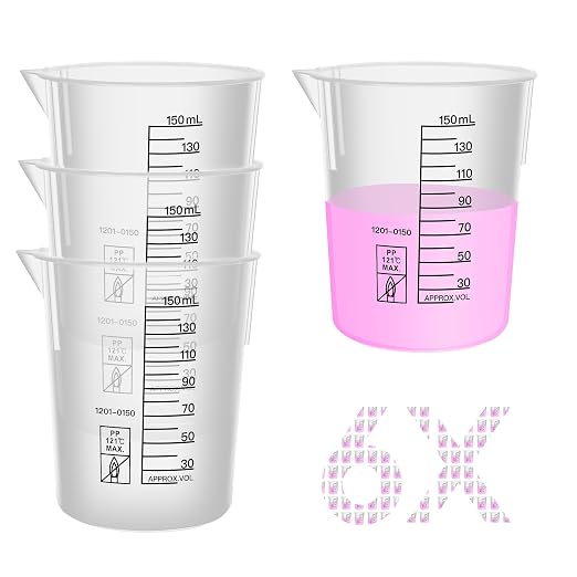 6PCS Plastic Beakers,Vol.150ml(5.07oz) Stackable Measuring Cup with Black Scale line, Plastic Pitcher PP material Ideal for Science Activities and Household Use, LVB013