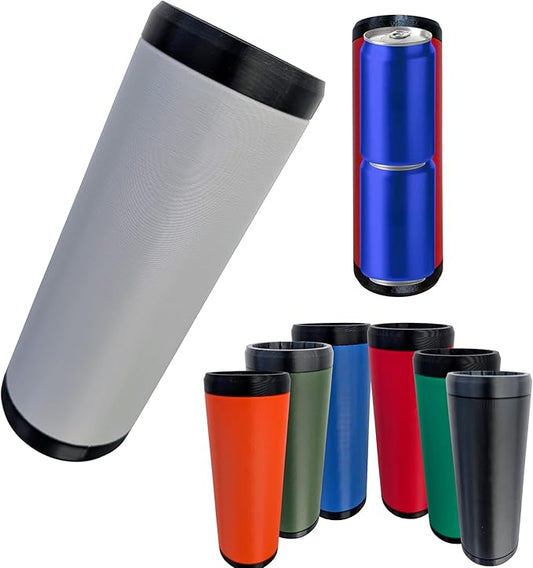Beerzooka Double Tactical Reload Can Holder, Gray | Fits 2 Standard 12oz Cans, Made in USA, 3D-Printed Plastic, Black Rim Design, For Camping and Tailgating