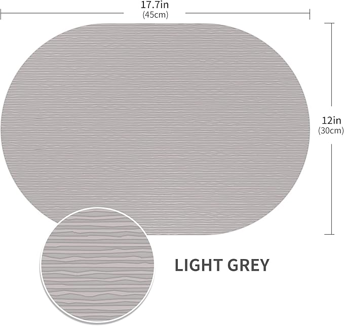 IYYI Silicone Placemats, Dining Placemats Set of 4, Waterproof Placemats for Kids, Heat Resistant Non-Slip Silicone Mats for Dinner Table, Dishwasher Safe (Light Gray, 17.7" ×12")