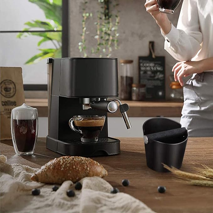Coffee Knock Box, Espresso Knock Box, Coffee Bin, Espresso Dump Bin, 4.8 Inch Shock-Absorbent Durable Barista Style Espresso Knock Box with Removable Metal Knock Bar and Non-Slip Base(Round) | Ailelan Coffee Knock Box, Espresso Knock Box, Coffee Bin, E...