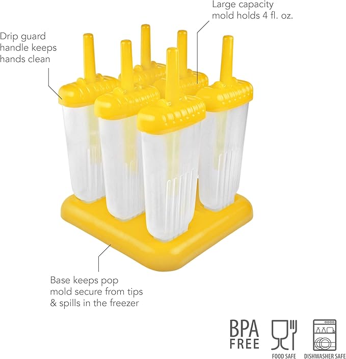 Tovolo Groovy Popsicle Molds (Set of 6) - Mess-Free & Reusable Ice Pops with Sticks for Homemade Freezer Snacks/Dishwasher-Safe, BPA-Free Red