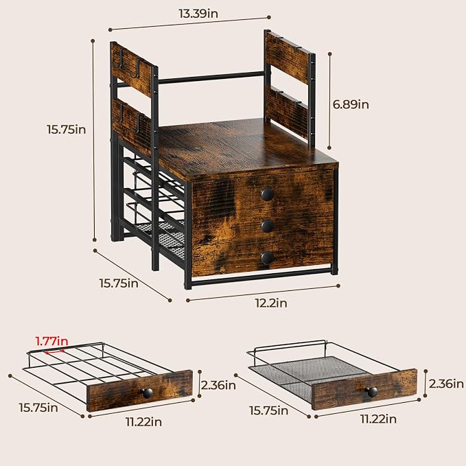K Cup Holder Organizer for Countertop, 3-Drawer Coffee Pod Holder with 8 Removable Mug Hooks, Holds Up to 80 Pods, Coffee Station Organizer for Kitchen, Coffee Bar, Office