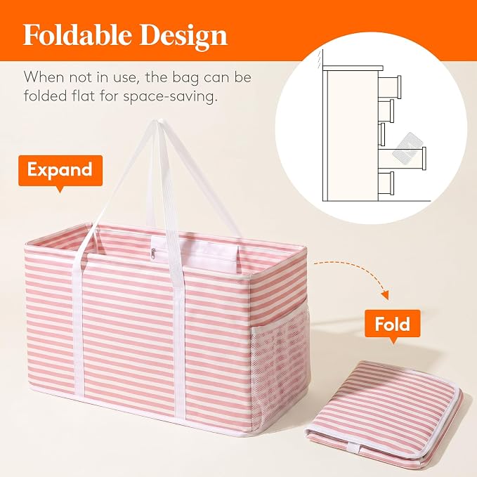 Lifewit Extra Large Tote Bag, Reusable Grocery Bags with Metal Wire Frame and Handles