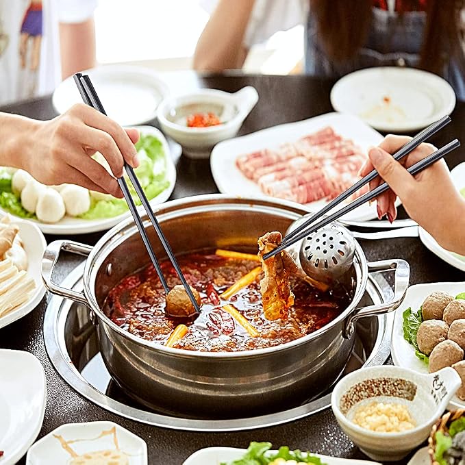 Metal Chopsticks Reusable Black Titanium Plated Stainless Steel Chopstick Dishwasher Safe Chop Sticks Japanese Korean Square Chopsticks 9.5Inches Non-Slip for Beginners Food Cooking 5 pairs Gift Set