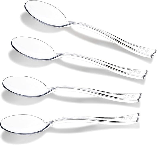 WDF 300 Pieces Clear Plastic Mini Spoons for Desserts 4 Inches Clear Plastic Spoons Heavy Duty Perfect for Cake, Desserts