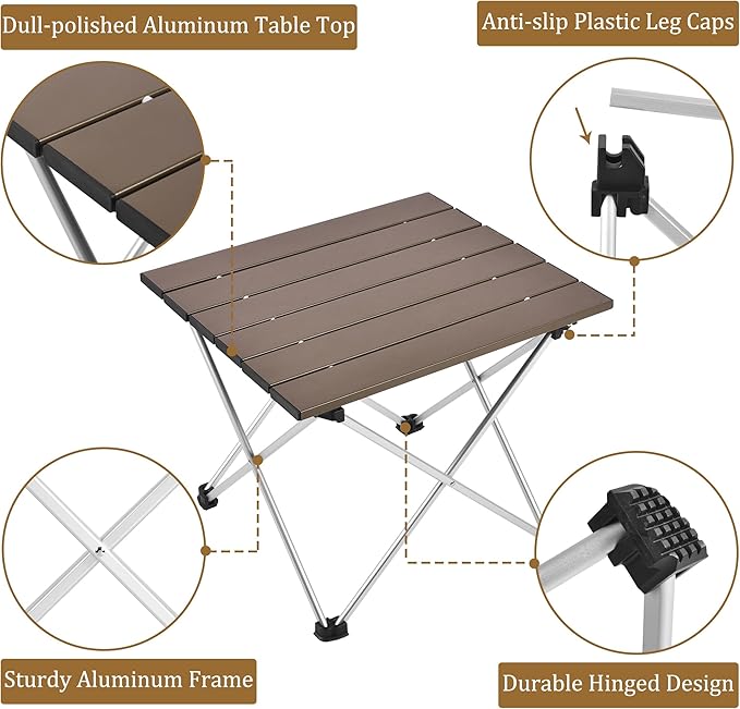 Grope Portable Camping Table,Aluminum Folding Beach Table (Coffee-S) | Portable & Easy to Carry, With Carry Bag for Camping, Prefect for Outdoor, Picnic, BBQ, Cooking, Festival, Beach, Home Use