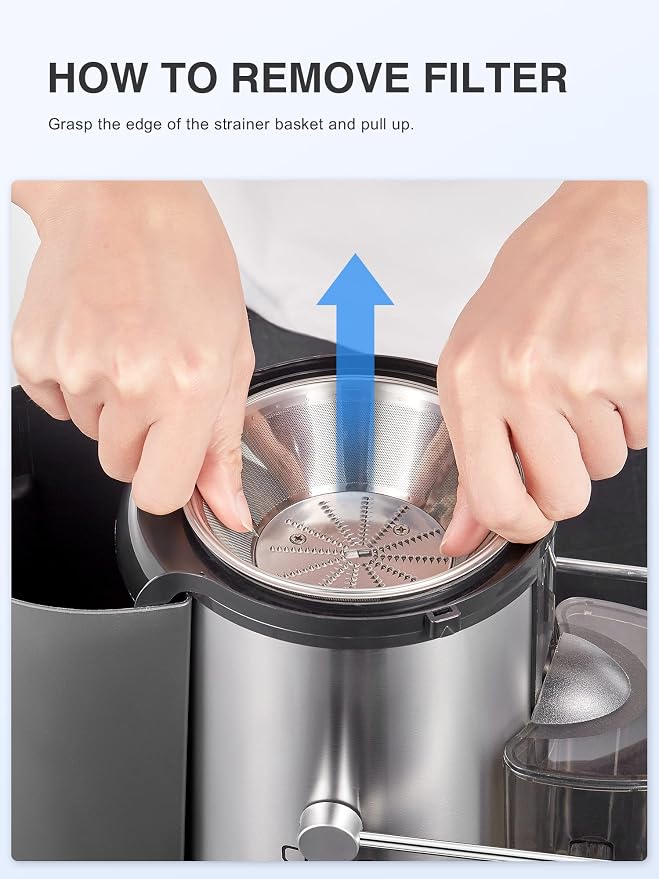 QCen Juicer Machine 500W Centrifugal Juicer with Extra Wide Feed Chute | For Fruits And Vegetables, Stainless Steel, BPA-Free Parts, Easy To Clean, Green, Compact Countertop Juicer
