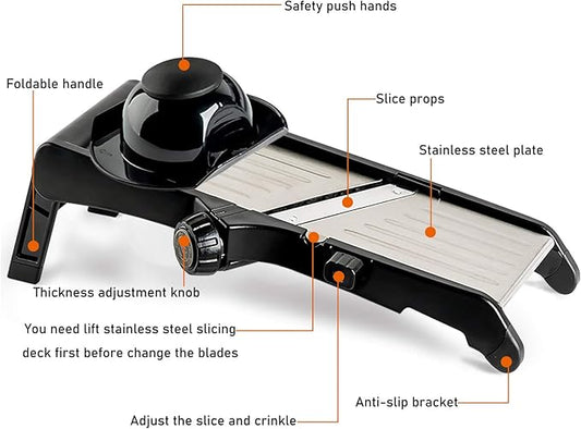 VEKAYA Mandoline Slicer for Kitchen, Stainless Steel Professional Vegetable Slicer with Adjustable Thickness, Ultra Sharp Blades, Safety Gloves & Food Holder, Ideal for Potatoes, Onions, Cucumbers