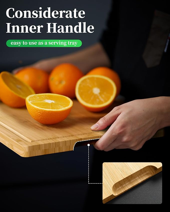Kitsure Bamboo Cutting Board for Kitchen, Medium, Natural | Multi-Sizes Wooden Cutting Boards for Chopping & Serving, Convenient Kitchen Essentials, Deep Juice Grooves