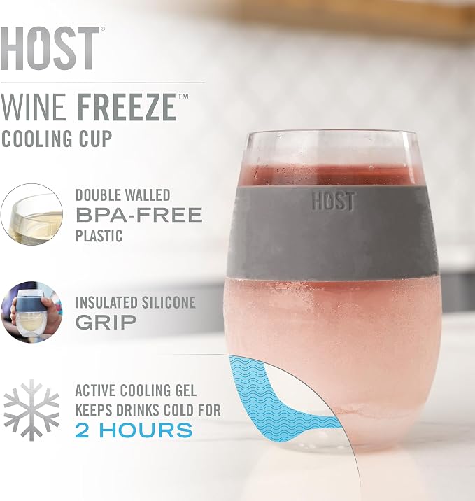 Host Freeze Stemless Wine Glasses, Freezable Double Wall Wine Tumblers, Insulated Chilling Cups with Silicone Bands, Gifts for Moms, Birthday Gifts for Women, 8.5 oz, Set of 2, Rainbow & Marble