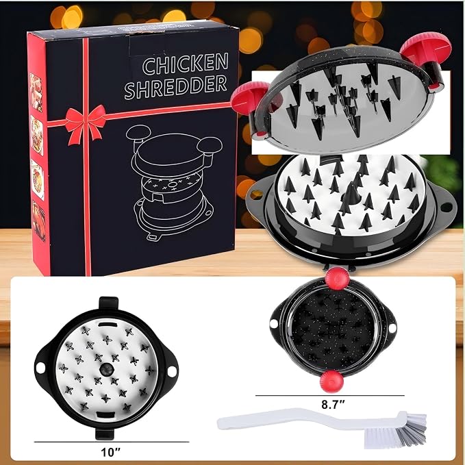 Chicken Shredder Tool Twist Pro - Large Meat Shredder for Chicken Breast, Pulled Pork, Beef with Upgraded Stainless Steel Spikes Wall Mounted Design BPA-Free Kitchen Essentials Gadgets (Red/Black)