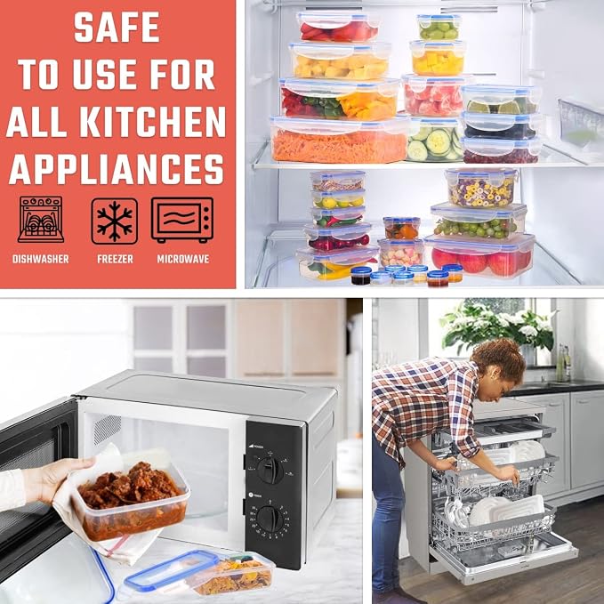 RockBerry 32 Pcs Large Plastic Food storage containers-85 oz to Sauces Box Stackable Kitchen storage bowls sets-BPA Free Leak proof with lids airtight-Microwave freezer safe lunch boxes