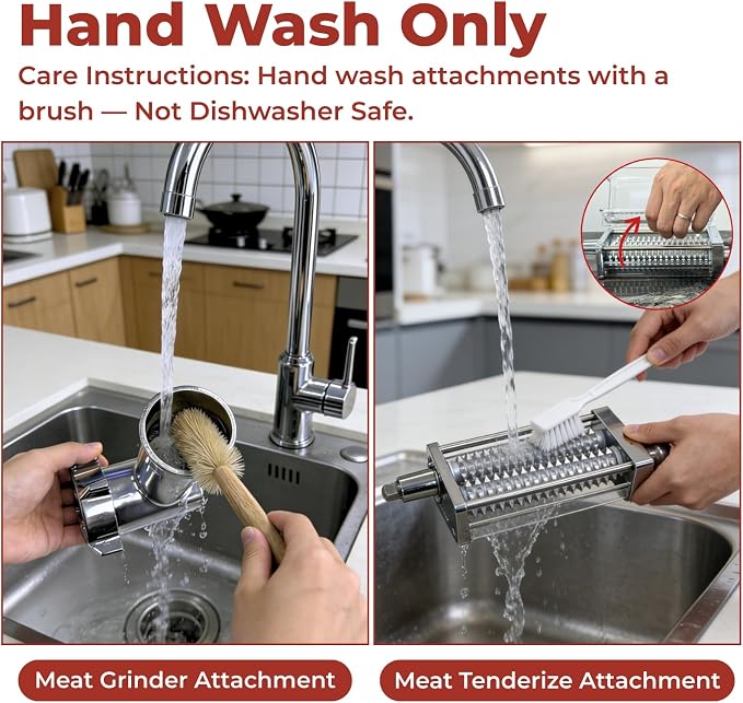 Meat Grinder & Meat Tenderizer Attachments Compatible with KitchenAid Stand Mixer, 3 Adjustable Thickness - Includes 4 Grinding Plates, 3 Sausage Stuffer Tubes & Burger Press