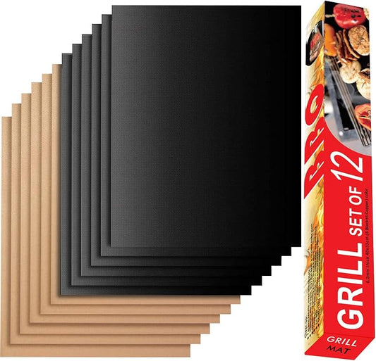 Set of 12 (6 Black+6 Copper) Grill Mats for Outdoor Grill, BBQ Grilling Mat for Gas Grill, Non-Stick Cooking Sheets, Oven Liners, 15.75 X 13 Inch