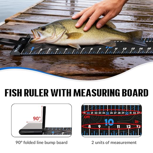THKFISH 53in Portable Waterproof Fishing Ruler with Measuring Board | Folding Fish Ruler, Roll Up Fish Measuring Tape for Boat, Kayak, Coolers, Yacht and Workbench 53 *7.5"-1pcs/59 * 3.15"-2pcs