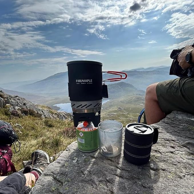 Fire-Maple Fixed Star 1 Backpacking and Camping Stove System, Black 18oz | 30% Faster Boil with HX Base, Piezo Ignition, Compact & Durable, All-in-One Pot, Compatible with Most Canisters, Portable