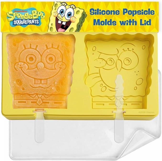 Nickelodeon Silicone Popsicle Molds with Lid–Compact BPA-Free Popsicle Maker Featuring SpongeBob, Flexible Ice Pop & Ice Cream Molds with Sticks, Dishwasher Safe, 2 Mold Set for Homemade Frozen Treats