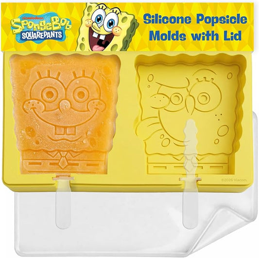 Nickelodeon Silicone Popsicle Molds with Lid–Compact BPA-Free Popsicle Maker Featuring SpongeBob, Flexible Ice Pop & Ice Cream Molds with Sticks, Dishwasher Safe, 2 Mold Set for Homemade Frozen Treats