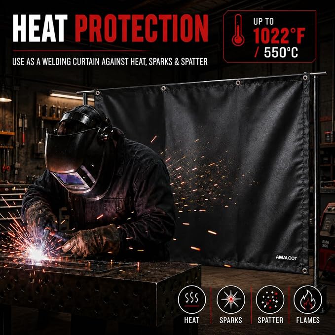 AMALOOT® Heavy Duty Welding Blanket 2-Pack – Silicone Coated Fiberglass Fireproof Blanket with Kevlar Stitching, 4ft x 6ft, Heat Resistant Welding Curtain & Protection for Welding, Grill & Smoker