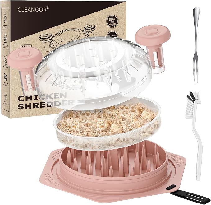 CLEANGOR Chicken Shredder Tool Twist Large, BPA Free Meat Shredder | with Ergonomic Handle, Non-Slip Food Shredder Tool for Pork, Beef, Set of Chicken Breast Shredder with Brush & Fork