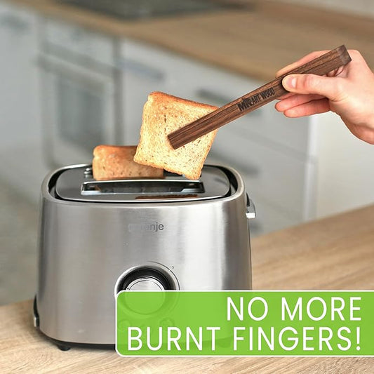2 Pcs Magnetic Walnut Wooden Toaster Tongs | 8.7-Inch Kitchen Tongs for Cooking, Bread, Bacon, Bagels, and Muffins | Non-Toxic Design, Perfect Bamboo Alternative, Perfect for Toaster, BBQ & Grilling